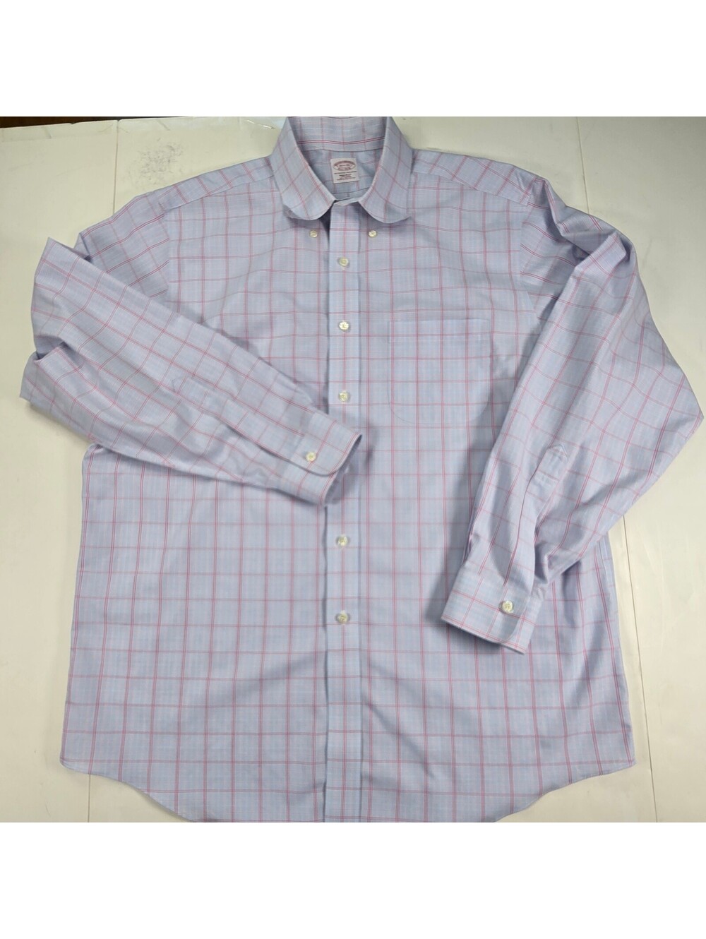 Brooks Brothers 1818 light blue pink check dress shirt 16 1 2 35